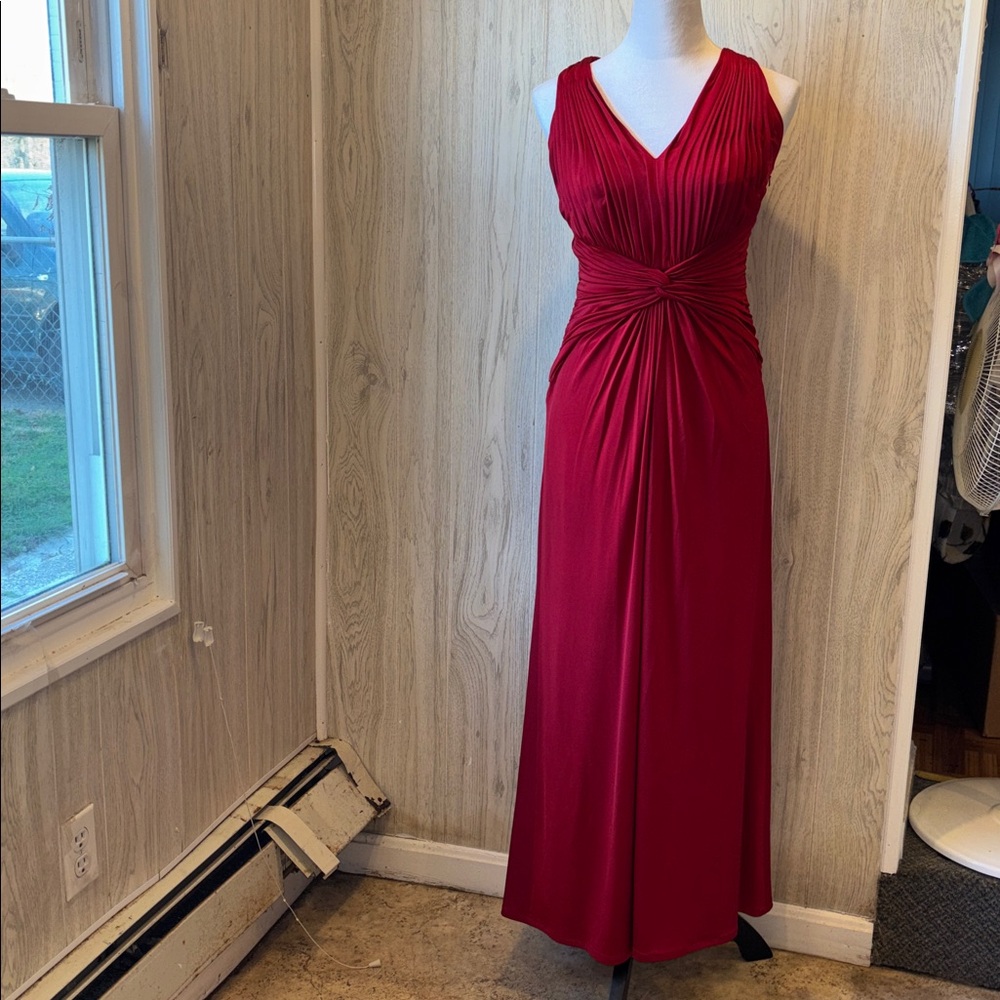 Tadashi Colletion Red Maxi Dress Gown V Neck Crisscross Back